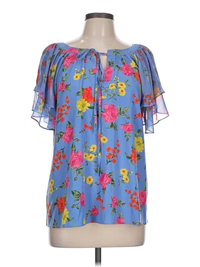 Pre-owned Ann Taylor Short Sleeve Blouse In Blue