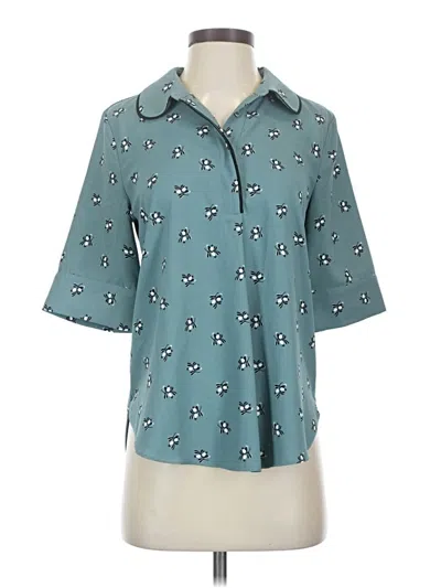 Pre-owned Ann Taylor Short Sleeve Blouse In Blue