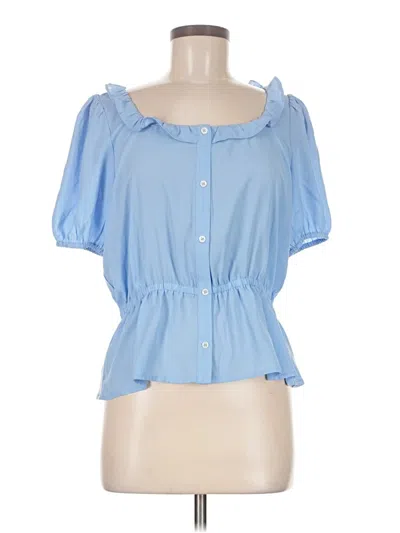 Pre-owned Ann Taylor Short Sleeve Blouse In Blue