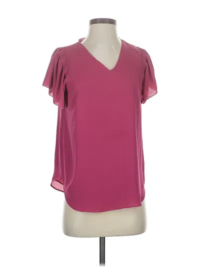 Pre-owned Ann Taylor Short Sleeve Blouse In Burgundy