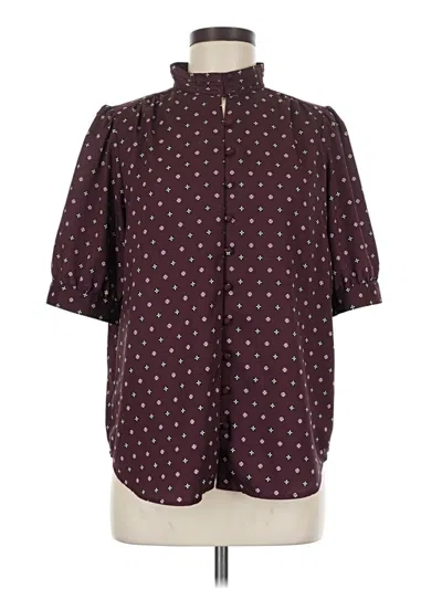Pre-owned Ann Taylor Short Sleeve Blouse In Burgundy