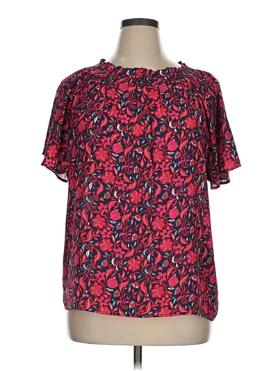 Pre-owned Ann Taylor Short Sleeve Blouse In Red