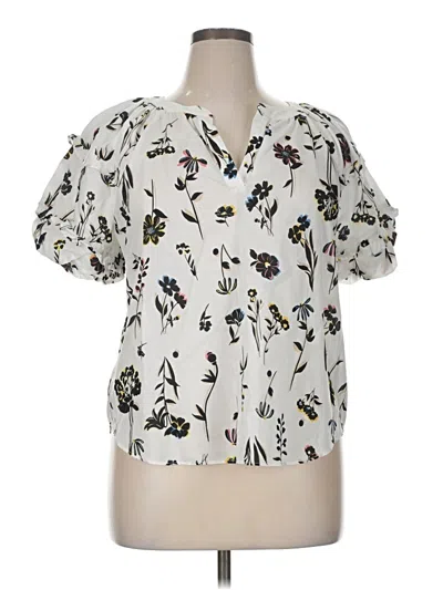 Pre-owned Ann Taylor Short Sleeve Blouse In White
