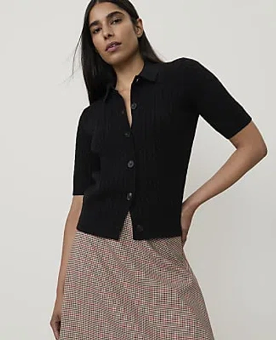 Ann Taylor Short Sleeve Cable Cardigan In Black