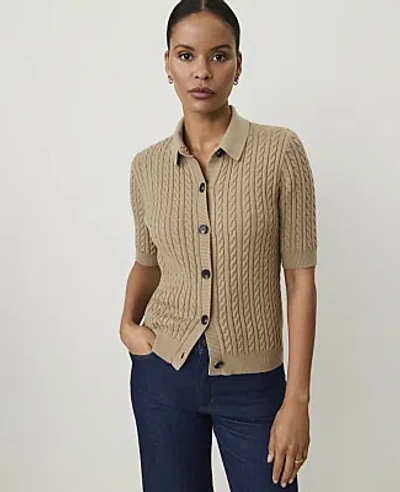 Ann Taylor Short Sleeve Cable Cardigan In Cashew Crunch