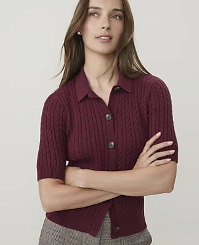 Ann Taylor Short Sleeve Cable Cardigan In Tinto Red