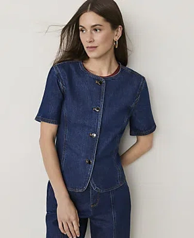 Ann Taylor Short Sleeve Denim Jacket In Blue