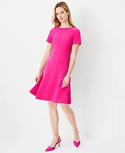 Ann Taylor Short Sleeve Flare Dress In Hot Pink Poppy
