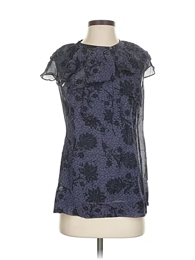 Pre-owned Ann Taylor Short Sleeve Silk Top Blue Keyhole Neckline Tops