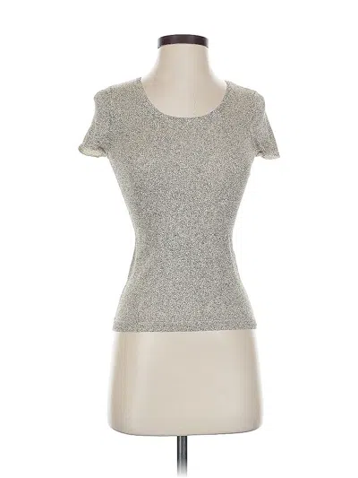 Pre-owned Ann Taylor Short Sleeve Silk Top Silver Metallic Pattern Sweetheart Neckline Tops