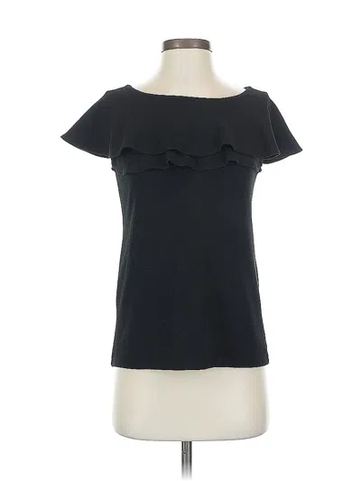 Pre-owned Ann Taylor Short Sleeve Top Black Ruffles Neckline Tops