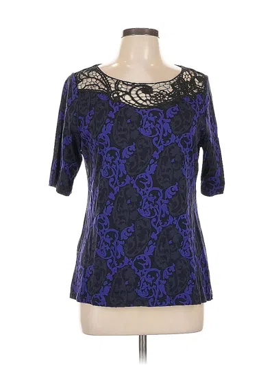 Pre-owned Ann Taylor Short Sleeve Top Blue Color Block Pattern Sweetheart Neckline Tops