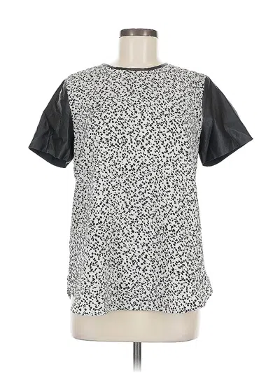 Pre-owned Ann Taylor Short Sleeve Top Silver Animal Print Pattern Crew Neck Tops