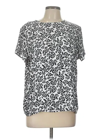 Pre-owned Ann Taylor Short Sleeve Top Silver Animal Print Pattern Crew Neck Tops