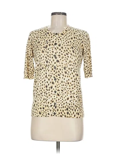 Pre-owned Ann Taylor Short Sleeve Top Tan Animal Print Pattern Crew Neck Tops In Brown