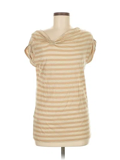 Pre-owned Ann Taylor Short Sleeve Top Tan Cowl Neck Tops In Brown