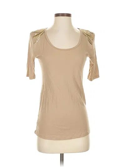 Pre-owned Ann Taylor Short Sleeve Top Tan Sweetheart Neckline Tops In Brown