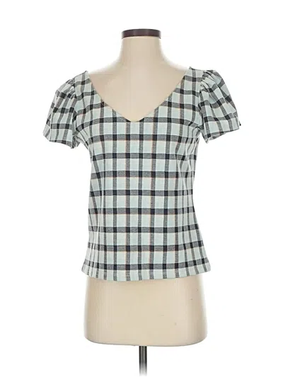 Pre-owned Ann Taylor Short Sleeve Top Teal Sweetheart Neckline Tops In Blue