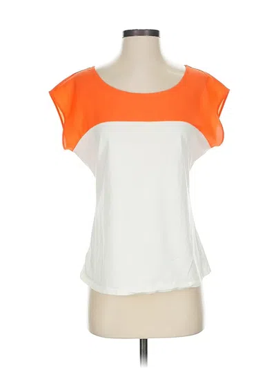 Pre-owned Ann Taylor Short Sleeve Top White Color Block Pattern Scoop Neck Tops