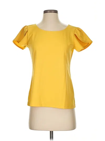 Pre-owned Ann Taylor Short Sleeve Top Yellow Cold Shoulder Neckline Tops