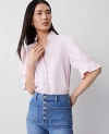 Ann Taylor Silky Ruffle Collar Blouse In Pink Ribbon