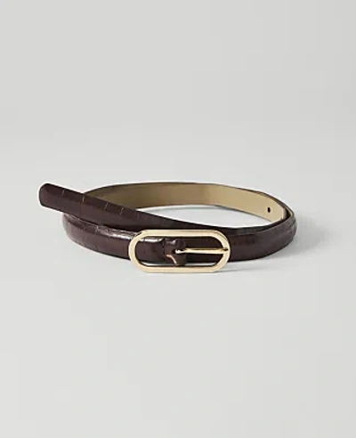 Ann Taylor Skinny Croco Oval Buckle Belt In Pure Chocolate