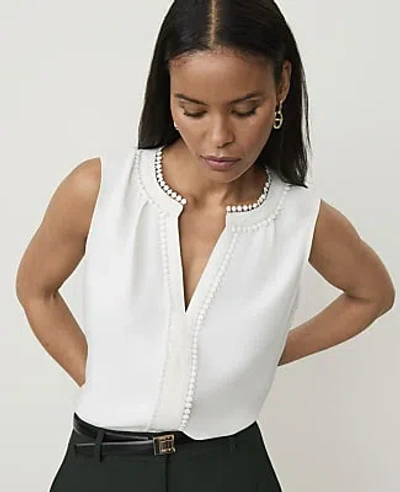 Ann Taylor Sleeveless Bobble Trim Top In Winter White