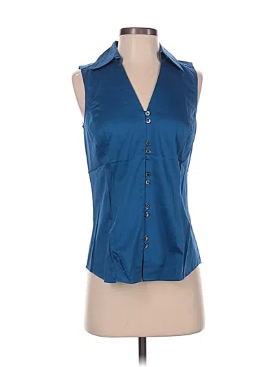 Pre-owned Ann Taylor Sleeveless Button Down Shirt In Blue