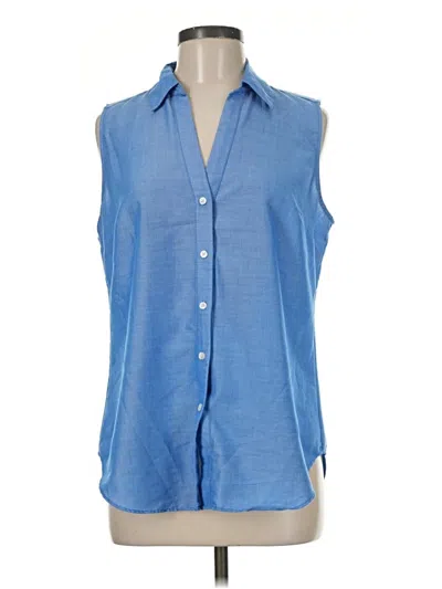 Pre-owned Ann Taylor Sleeveless Button Down Shirt In Blue