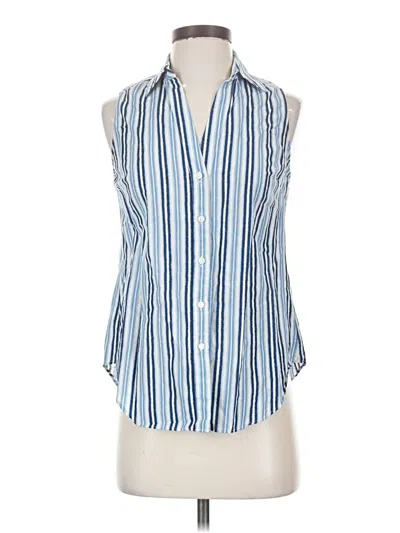 Pre-owned Ann Taylor Sleeveless Button Down Shirt In Blue
