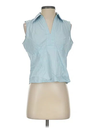 Pre-owned Ann Taylor Sleeveless Button Down Shirt In Blue