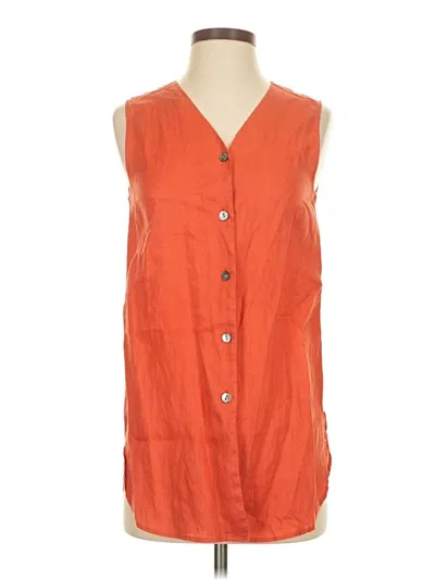 Pre-owned Ann Taylor Sleeveless Button Down Shirt In Orange