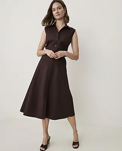 Ann Taylor Sleeveless Collared Midi Shirtdress In French Mocha