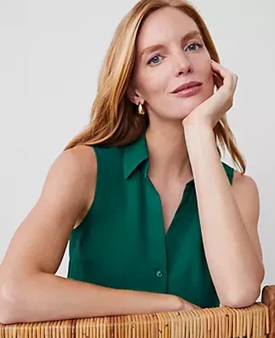 Ann Taylor Sleeveless Essential Shirt In Fresh Evergreen