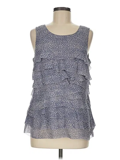 Ann Taylor Sleeveless Silk Top Blue Ruffles Neckline Tops