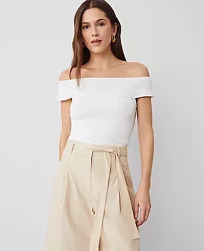 Ann Taylor Smocked Off-the-shoulder Top In White