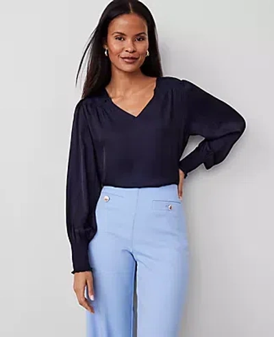 Ann Taylor Smocked Ruffle Blouse In Night Sky