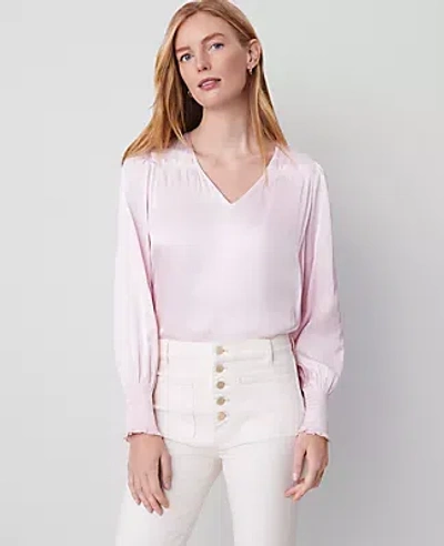 Ann Taylor Smocked Ruffle Blouse In Pink Ribbon