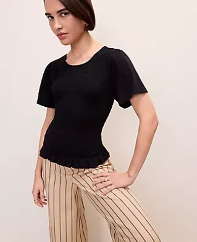 Ann Taylor Smocked Ruffle Top In Black