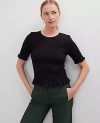 Ann Taylor Smocked Ruffle Trimmed Top In Black