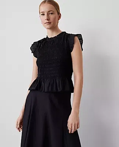 Ann Taylor Smocked Ruffled Top In Black