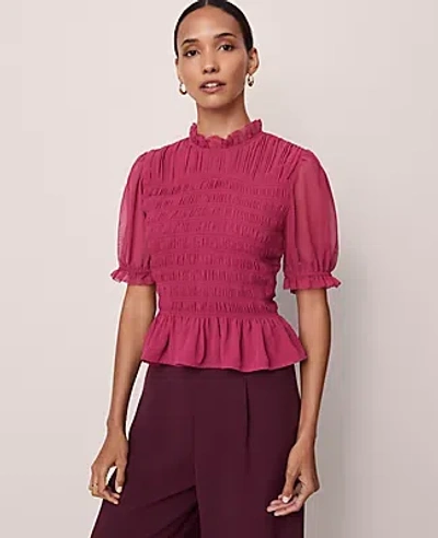 Ann Taylor Smocked Ruffled Top In Purple