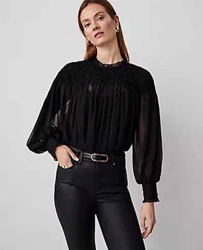 Ann Taylor Smocked Top In Black