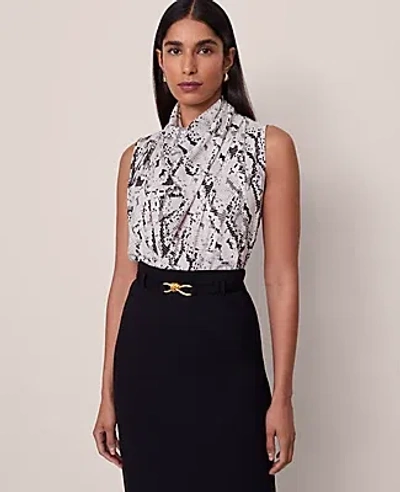 Ann Taylor Snake Print Cowl Neck Blouse In White