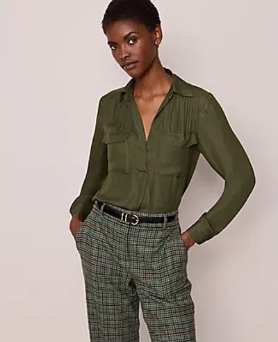 Ann Taylor Soft Drapey Camp Shirt In Green