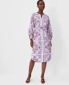 Ann Taylor Split Neck Belted Flare Dress In Lavender Latte