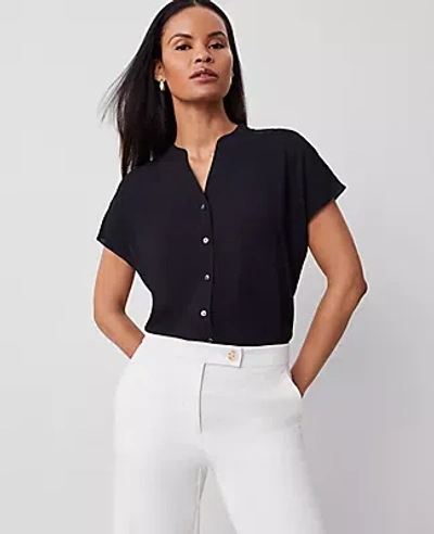 Ann Taylor Split Neck Blouse In Black