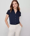 Ann Taylor Split Neck Blouse In Black