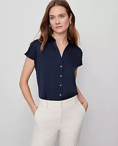 Ann Taylor Split Neck Blouse In Black