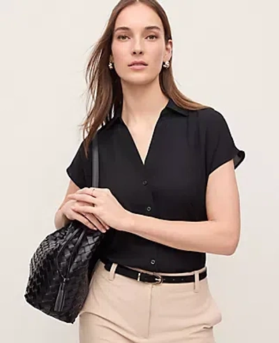 Ann Taylor Split Neck Blouse In Black